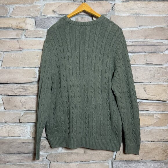 Vintage 90s Chaps Men’s Sweater Large Green Cable Knit 100% Cotton Crewneck - Picture 2 of 7